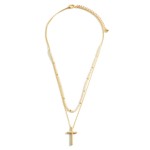 Wholesale layered Gold Necklace Cross Pendant Beaded Accents Extender