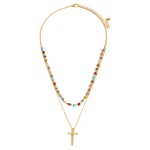 Double-Stranded Necklace Featuring Beaded Accents and Cross Pendant. 

- Approximately 18" Long 