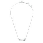 White Gold Dipped Necklace featuring a Rhinestone Safety Pin Charm.

- White Gold Dipped
- Adjustable Lengths: 15.5", 16.5", and 17.5"