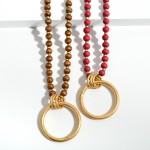 Wholesale long Wooden Bead Necklace Gold Hoop Pendant Long Extender Long