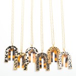 Wholesale genuine Leather Cheetah Print Tortoise Arch Pendant Necklace Long Exte