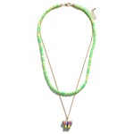 Heishi Bead And Gold Chain Layered Necklace With Butterfly Pendant

- Approximately 14"- 18" Length
- 3" Extender