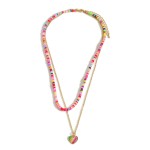 Wholesale multi Colored Heishi Bead Layered Necklace Heart Charm