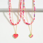 Wholesale multi Colored Heishi Bead Layered Necklace Heart Charm