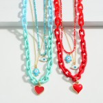 Wholesale acrylic Chain Link Layered Necklace Hamsa Hand Heart Charms Extender