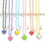 Wholesale colored Chain Link Necklace Evil Eye Heart Pendant Rhinestone Accents