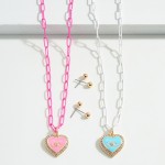 Wholesale colored Chain Link Necklace Evil Eye Heart Pendant Rhinestone Accents