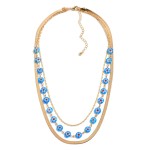 Gold Tone Layered Necklace Featuring Flower Beads

- Approximately 10" Length