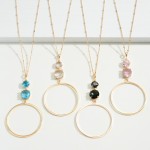 Wholesale long Chain Link Necklace Gold Hoop Pendant Crystal Accents Long Extend