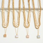 Layered Chain Link Necklace Featuring Natural Stone Pendant

- Approximately 22" Long
- Extender Approximately 3" Long