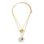 Gold Tone Layered Necklaces Featuring Heart Charm and Freshwater Pearl Pendant With Rhinestone Heart

- Approximately 14" - 16" Length