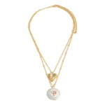 Gold Tone Layered Necklaces Featuring Heart Charm and Freshwater Pearl Pendant With Rhinestone Heart

- Approximately 14" - 16" Length