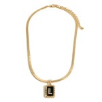 Gold Tone Herringbone Chain Necklace Featuring Letter 'L' Initial Charm

- Approximately 16" Long
- Extender Approximately 3" Long