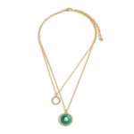 Wholesale gold Layered Necklace Pearl Rhinestone Accents Enameled Circle Pendant