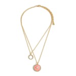 Wholesale gold Layered Necklace Pearl Rhinestone Accents Enameled Circle Pendant