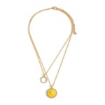 Wholesale gold Layered Necklace Pearl Rhinestone Accents Enameled Circle Pendant