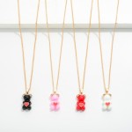 Wholesale short Gold Necklace Candy Bear Charm Rhinestone Accents Enamel Heart E