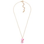 Short Gold Tone Necklace Featuring Candy Bear Charm With Rhinestone Accents and Enamel Rose

- Approximately 16" Length
- 3" Extender