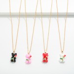 Wholesale short Gold Necklace Candy Bear Charm Rhinestone Accents Enamel Rose Ex