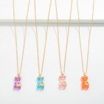 Wholesale short Gold Necklace Candy Bear Charm Pearl Rhinestone Accents Extender