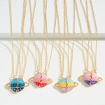 Wholesale set Two Gold Glitter Enamel Planet Magnetic Best Friends Necklace Exte