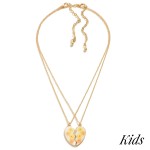 Wholesale two Piece Kids BFF Heart Necklace Set Flower Accents Long Extender Lon