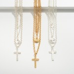 Wholesale three Piece Silver Chain Link Necklace Set Cross Charms Long Extender