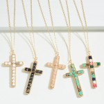 Wholesale long Chain Link Necklace Cross Pendant Semi Precious Stone Inlay Long