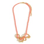 Wholesale chain Link Beaded Necklace Four Rounded Gold Charms