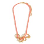 Chain Link and Beaded Necklace Featuring Four Rounded Gold Charms 

- Approximately 18" Length