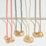 Chain Link and Beaded Necklace Featuring Four Rounded Gold Charms 

- Approximately 18" Length