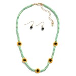 Wholesale sunflower Beaded Necklace Earring Set Necklace L Extender L Earrings L