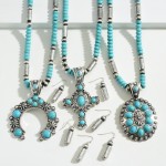Wholesale long Turquoise Beaded Necklace Silver Western Pendant Silver Western D