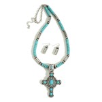 Wholesale long Turquoise Beaded Necklace Silver Turquoise Cross Pendant Silver W