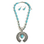 Wholesale turquoise Beaded Necklace Silver Western Crescent Pendant Turquoise Be