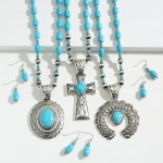 Wholesale turquoise Beaded Necklace Silver Western Crescent Pendant Turquoise Be