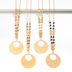 Wholesale long Chain necklace flat gold beads large circular pendant Ivory color