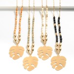 Wholesale long Gold chain gold beads Brown colored wood beads large palm leaf pe