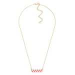 Gold Tone Chain Link Necklace Featuring Enamel Checker Pendant.

- Approximately 16" L
- Extender 2.5" L