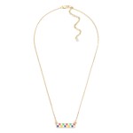 Gold Tone Chain Link Necklace Featuring Enamel Checker Pendant.

- Approximately 16" L
- Extender 2.5" L