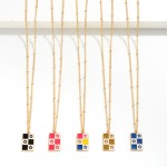 Wholesale gold Chain Link Necklace Enamel Flower Checker Pendant L Extender L