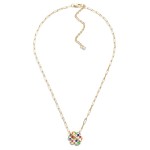 Chain Link Necklace Featuring Checkered Enamel Flower Charm and T Closure.

- Approximately 16" L