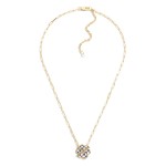 Chain Link Necklace Featuring Checkered Enamel Flower Charm and T Closure.

- Approximately 16" L