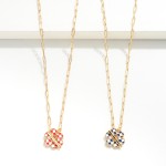Wholesale chain Link Necklace Checkered Enamel Flower Charm T Closure L