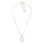 Gold Tone Chain Link Necklace With Enamel and Pearl Initial Pendant.

- Approximately 16" L
- Extender 2.5" L