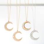 Wholesale long Chain Link Necklace Rhinestone Crescent Pendant L Extender L