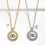 Wholesale double Circle Pendant Chain Link Necklace Simple Rhinestone Stud Earri