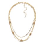 Wholesale layered Chain Link Beaded Necklace Rhinestone Studded Beads L Extender