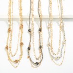 Layered Chain Link and Beaded Necklace Featuring Rhinestone Studded Beads.

- Approximately 16" L
- Extender 2" L