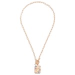 Gold T-Bar Initial Pendant Necklace Featuring Rhinestone Accents 

- Approximately 14" L